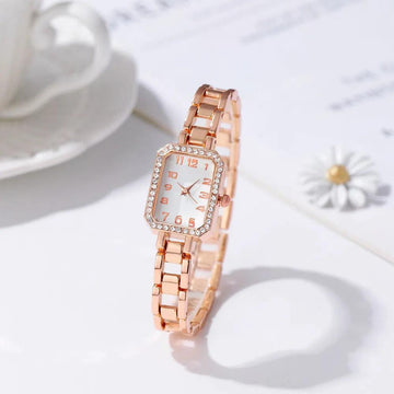 Luxury New Square Full CZ Diamonds Digital Gold Plated Stainless Steel Bracelet Women's Dress Quartz Watches - The Jewellery Supermarket